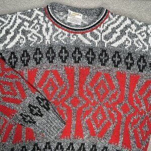 Vintage London Fog Sweater Mens Medium Aztec Geometric Knit Pullover 90s USA